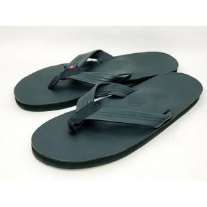 RAINBOW Mens 11 Premium Black Leather Sandals Flip Flops Excellent Condition 02